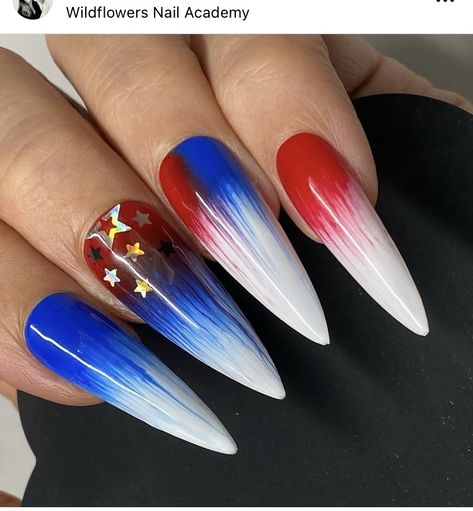 Freedom Nails, Nails Fireworks, Fireworks Nails, Stelleto Nails, Red White And Blue Nails, White And Blue Nails, Nails Inspiration Pink, Spring Nails 2023, Firework Nails