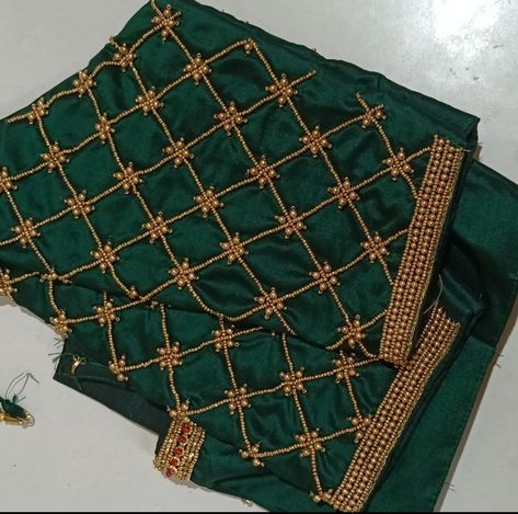 Green Colour Aari Work Blouse Designs, Dark Green Blouse Designs, Light Green Blouse, Green Blouse Designs, Khatli Work, Dark Green Blouse, Silk Saree Blouse Designs Patterns, Lace Blouse Design, Netted Blouse Designs