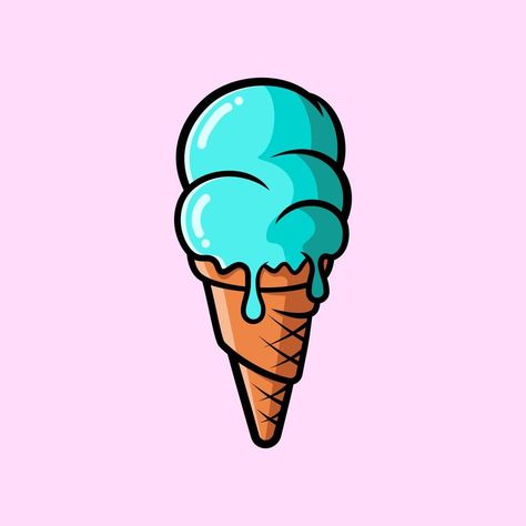 Vector illustration of delicious ice cream cone. Suitable for design element of ice cream logo, food and dessert menu. Ice cream cartoon illustration. Menu Ice Cream, Ice Cream Cone Cartoon, Cartoon Ice Cream Cone, Ice Cream Cone Drawing, Purple Ice Cream, Ice Cream Pictures, Ice Cream Cartoon, Ice Cream Logo, Ice Cream Illustration