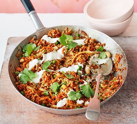 Carrot biryani recipe | BBC Good Food Indian Vegetarian Dinner Recipes, Vegetarian Biryani, Veg Dinner Recipes, Indian Vegetable Recipes, Indian Vegetarian Dishes, Indian Dinner Recipes, Easy Vegetable Recipes, Indian Veg Recipes, Vegetarian Indian