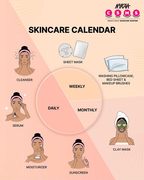 Introducing your ultimate skincare calendar! 📅 Know what steps you need to take to achieve glowing, healthy skin. 😍✨ Stick to the plan and watch your complexion transform! 💯 #Nykaa #CSMS #4StepGlow #Skincare #IndianSkincare #SkincareCalendar Skincare Calendar, Stick To The Plan, Skin Care Routine Order, Daily Health Tips, Sunscreen Moisturizer, Daily Skin Care Routine, Sensitive Teeth, Skincare Tips, Light Therapy