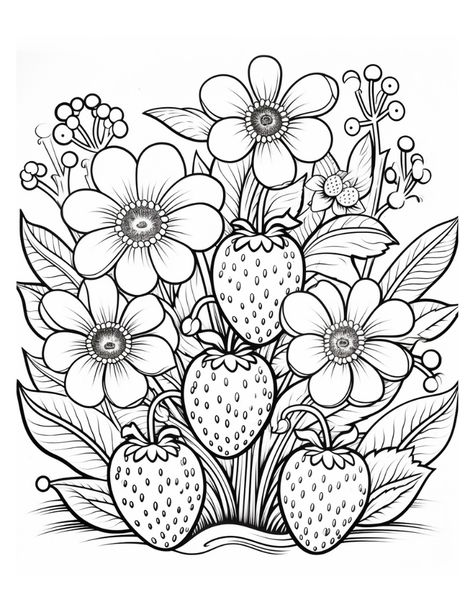 Free Printable Strawberry Coloring Pages Embroidery Coloring Pages, Printable Coloring Pages Adults, Strawberry Colouring Pages, Free Coloring Sheets For Adults, Strawberry Coloring Pages Free Printable, Cartoon Coloring Pages For Grown Ups, Nature Colouring Pages, Color Pages Free Printable, Coloring Book Art Free Printable