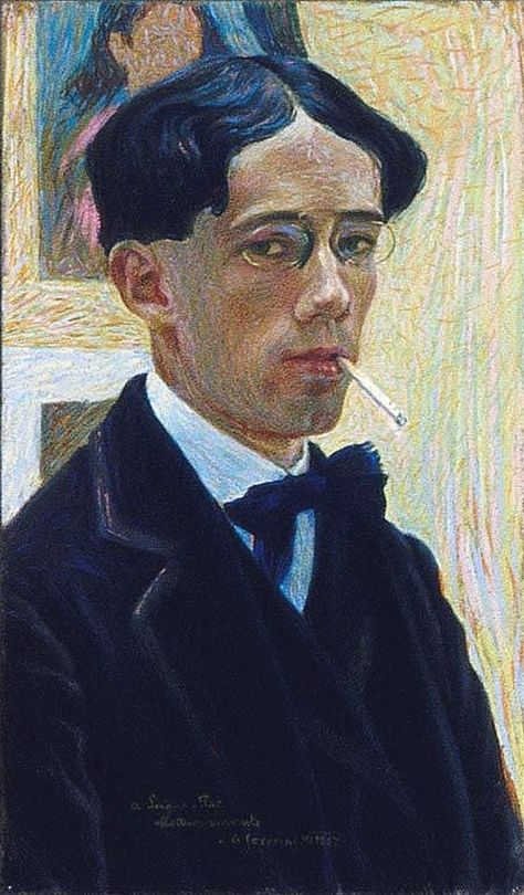 Gino Severini (1883-1966), 1909, Self-portrait. #Italian #Futurism Gino Severini, Self Portrait Artists, Giovanni Boldini, Istoria Artei, Digital Museum, Italian Painters, Georges Braque, Drawing Artist, Black Suit