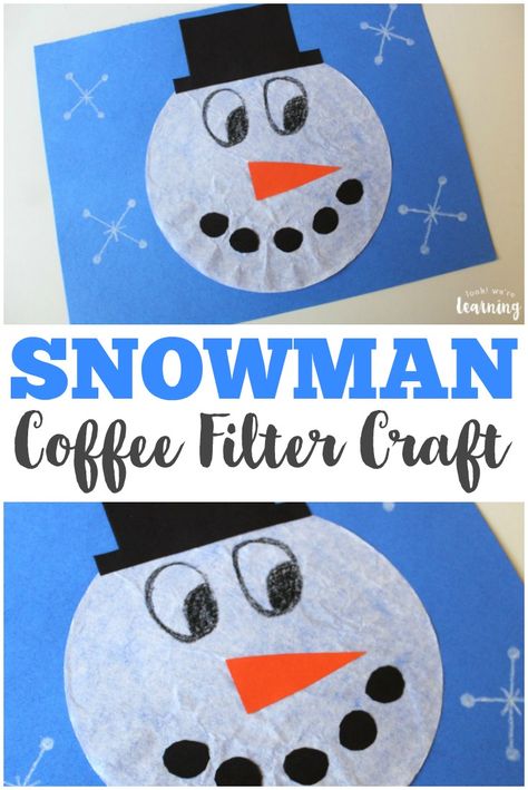 Make this cute coffee filter snowman craft with the kids on a winter afternoon! #preschool #KidsCrafts Coffee Filter Snowman, Diy Schneemann, Winter Crafts Preschool, January Crafts, Coffee Filter Crafts, Snowman Craft, Winter Art Projects, Winter Preschool, Winter Crafts For Kids