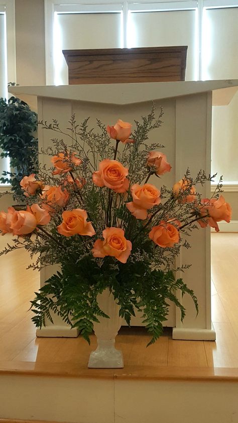 Rustic Orange Flower Arrangements, Peach And Orange Floral Arrangements, Orange Gladiolus Arrangements, Orange Roses Arrangement, Red Orange Yellow Flower Arrangement, Red Orange Yellow Floral Arrangement, Red Rose Arrangements, Pastor Anniversary, Altar Arrangement