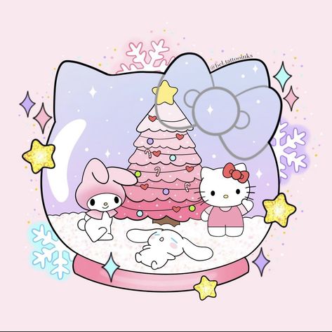 Globe Drawing, Kawaii Tattoos, Sanrio Christmas, Sublimacion Ideas, Hello Kitty Printables, Hello Kitty Tattoos, Christmas Tattoo, Christmas Snow Globe, Sanrio Cartoon