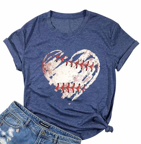 PRICES MAY VARY. 【PREMIUM COTTON FABRICS】: baseball heart t-shirt soft and comfy which made of natural 80% cotton and 20% spandex. Our women top will let you feel comfortable all day, enjoy as soft touch. Lightweight, very comfortable to wear. 【FASHION DESIGN】:Baseball Heart Graphic Shirts ,short sleeve t-shirt, classical crew neck. Casual style, this top shirt will make you more attractive, more fashionable. Fashion design for you. Loose fit baseball tee shirts. FASHION SHIRT: This baseball hea Baseball Mom Tshirts, Baseball Print, T Shirt World, Baseball Mom Shirts, Baseball Women, Heart T Shirt, Sports Mom, Baseball Mom, Baseball Shirts