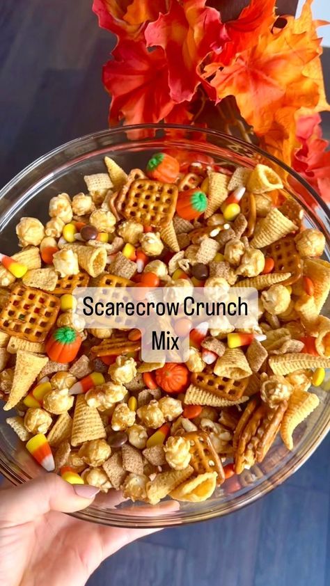 Scarecrow Crunch, Pretzel Snaps, Cinnamon Chex, Fall Snack Mixes, Sarah Berry, Scare Crow, Snack Mixes, Pumpkin Candy Corn, Candy Popcorn