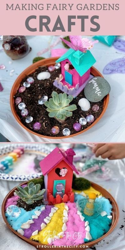 Making Fairy Gardens with Stroller in the City! This is one of my favorite arts and crafts projects to do with my kids. This arts and crafts project is easy and great fun for kids. It really allows for them to be creative and come up with a design themselves. Such a cute way for kids to express themselves. #FunForKids #Crafts #DIY #Garden Diy Room Decor For Girls, Magic Fairy, Fairy House Diy, Fairy Garden Crafts, Fairy Garden Designs, Fairy Crafts, Crafts For Boys, Diy Fairy, Bday Cake