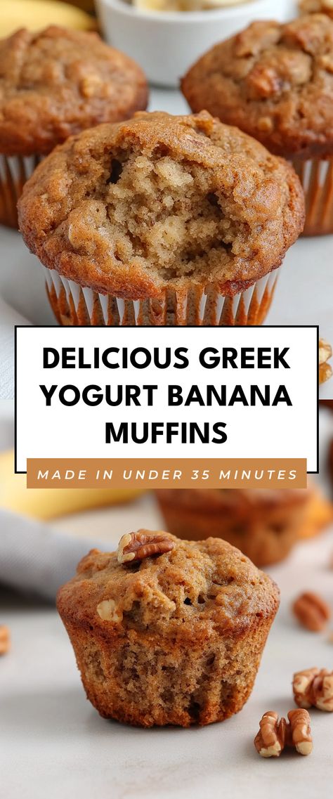 Image for Delicious Greek Yogurt Banana Muffins Healthy Banana Sweets, Oats And Greek Yogurt Recipes, Recipes That Use Plain Greek Yogurt, Banana Oat Greek Yogurt Muffins, Banana Greek Yogurt Recipes, Recipes That Use Greek Yogurt, Healthy Yogurt Desserts, Yogurt Muffins Healthy, Greek Yogurt Recipes Dinner