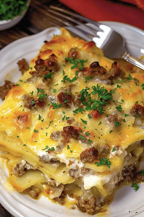 Beef and Potato Bake Casserole Deer Camp Food, Apple Cheesecake Recipes, Baked Potato Toppings, Slow Cooker Salisbury Steak, Au Gratin Potato Recipes, Au Gratin Recipes, Ground Beef And Potatoes, Apple Cheesecake, Potato Toppings