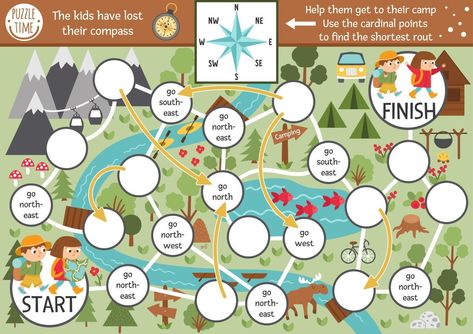 Game For Children, Hiking Map, Travel Activities, Family Trip, Family Games, Printable Worksheets, Summer Camp, Games For Kids, Compass