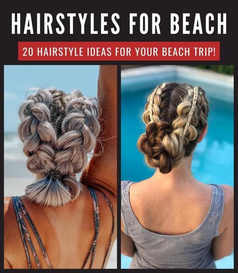 20 Hairstyle Ideas for Your Beach Trip! - Top Beauty Magazines Cute Hairstyles For A Cruise, Vegas Pool Hairstyles, Vacation Hairstyles For Shoulder Length Hair, Braids For Pool Days, Beach Resort Hairstyles, Beach Hairstyles For Frizzy Hair, Hair Styles For Boating, Easy Hairstyles For Vacation, Easy Cruise Hairstyles