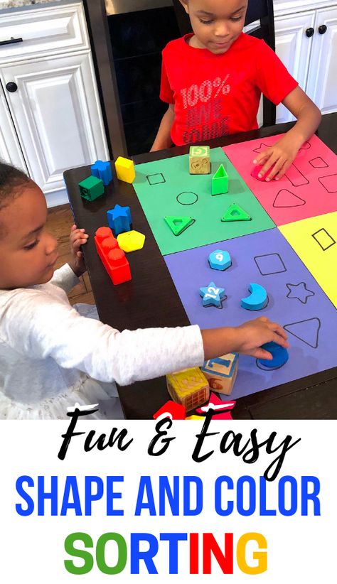 Toddler Learning Activities that involve shapes are an absolute must. Easy toddler activities that include colors are awesome as well. This sorting activity combines the two! #toddleractivities #learningactivities Shape Activities For Toddlers, Keep Toddlers Busy, Shape Sorting Activities, Toddler Math, Numeracy Activities, Cognitive Activities, Shape Activities, Shape Sort, Easy Toddler Activities