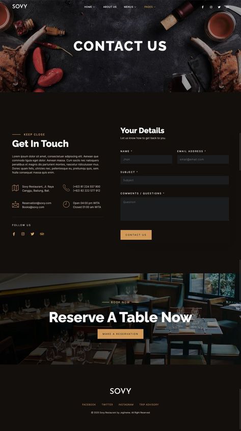 Restaurant website contact page design Landing Page Design Restaurant, Restaurant Website Design Layout, Cafe Website Design Inspiration, Website Restaurant Design, Nav Bar Design Website, Website Design Restaurant, Restaurant Landing Page, Restaurant Website Design Inspiration, Contact Page Design