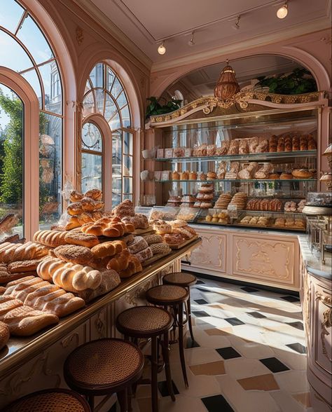 Princess Kitchen Aesthetic, Bakery Interior Design Vintage, Bakery Aesthetic Interior, Fairytale Cafe, Vintage Cafe Aesthetic, Fantasy Bakery, Cute Bakery, Bakery Interior, Bakery Design Interior