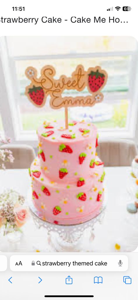 Strawberry Cake For Birthday, 2nd Birthday Strawberry Theme, Two Sweet Party 2nd Birthday Strawberry, Strawberry Second Birthday Party, Strawberry Shortcake 2nd Birthday Party, Strawberry Baby Shower Theme Decor, Strawberry 2nd Birthday Party, Strawberry And Daisy Birthday, Strawberry Baby Shower Cake