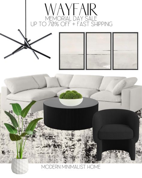 Shop Cambry Upholstered Barrel Chair and other curated products on LTK, the easiest way to shop everything from your favorite creators. White Couch Black Rug, Black And Neutral Living Room Modern, Wayfair Couch, Black Sectional Living Room, Wayfair Rugs, Modern Living Room Black, Black Sofa Living Room Decor, Room Amazon, Modern Minimalist Home