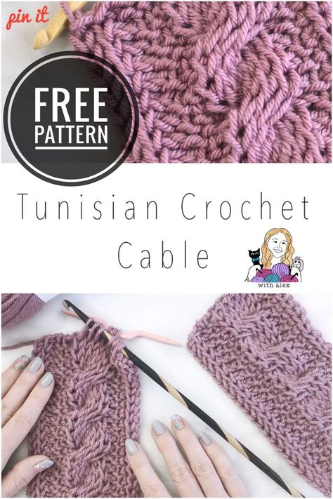 Written instructions, information and more for this beautiful tunisian crochet cable. Use a second crochet hook or a cable stitch holder to make the cable. Video tutorial available also. #crochet #crochetstitch #crochetcable #crochetpattern Crochet Cable Pattern, Tunisian Crochet Projects, Clover Stitch, Crochet Cables Pattern, Tunisian Crochet Free, Easy Tunisian Crochet, Crochet Cable Stitch, Scrap Yarn Crochet, Crochet Hood