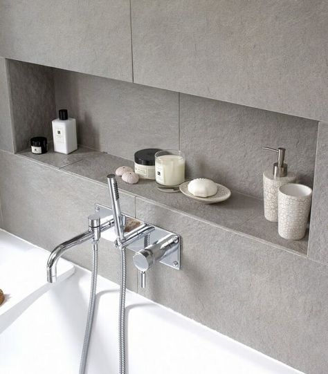 Small Bathroom Ideas that will Make the Most of a Tiny Space Bathroom Niche Ideas, Shelves Above Toilet, Bathroom Niche, Recessed Shelves, Modern Bathtub, Shower Niche, Small Bathroom Storage, Decorating Shelves, Trendy Bathroom