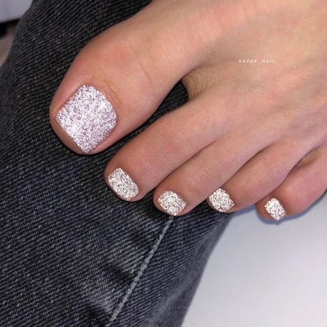 Sparkly Pedicure Ideas, White Sparkly Pedicure Toenails, White Toenails With Glitter, Glitter Toes Pedicure, Silver Toe Nails, Wedding Pedicure Ideas, Bridal Toe Nails, Wedding Toe Nails, Glitter Pedicure