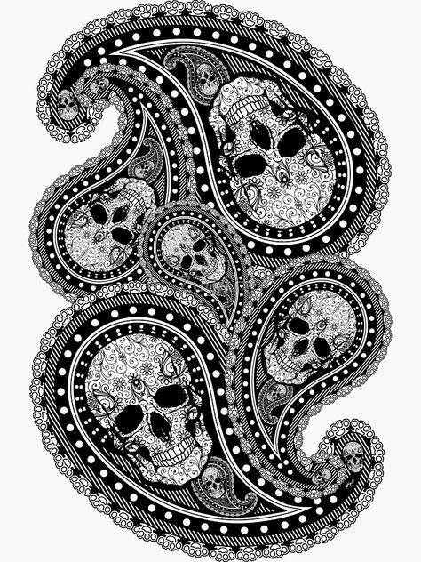 Paisley Pattern Tattoo, Paisley Stencil, Paisley Tattoo, Black Skulls Wallpaper, Skull Rose Tattoos, Skull Stencil, Skull Coloring Pages, Skulls Drawing, Paisley Art