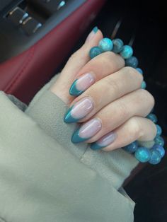 Turquoise Nails French, Turquoise Nails French Tip, Teal French Tips, Teal French Tip Nails, Turquoise Acrylic Nails, Teal Acrylic Nails, Nails Teal, Teal Nail Designs, Hoco Nails