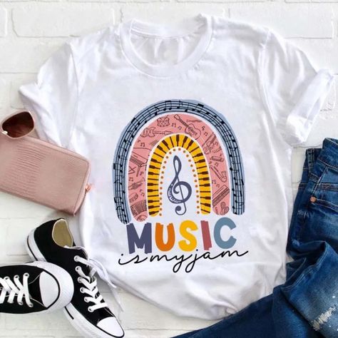 Music Teacher Graphic T-shirts For Women – Teachersgram Rainbow Gift, Teacher Supplies, Sleeve Packaging, Cricut Craft Room, My Jam, Cricut Craft, Music Teacher, Teacher Tshirts, Colorful Hoodies