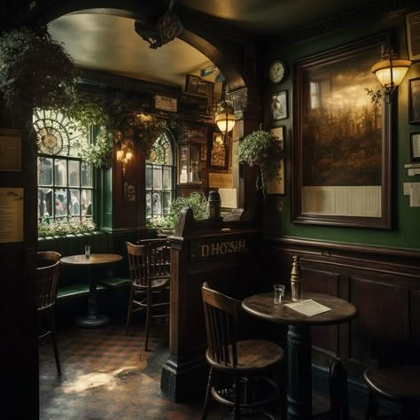 1920s Coffee Shop, Old Pub Aesthetic, Cottagecore Restaurant, Witchy Bar, Pub Aesthetic, Tavern Decor, Pub Interior Design, Victorian Bar, Pub Interior