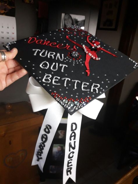 Graduation cap for dancers Dance Major Graduation Cap, Grad Cap Ideas Dance, Graduation Cap Designs Dance, Dancer Graduation Cap, Dance Graduation Cap, Prom Shoot, Cap Inspiration, Graduation Cap Designs College, Graduation Hat Designs