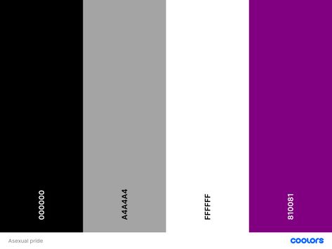 #asexual #pride #flag #palette #hex Lgbt Flag Colors, Ace Pride Flag, Aroace Flag, Ace Flag, Flat Color Palette, Ace Pride, Pride Flag Colors, Asexual Pride, Pride Colors