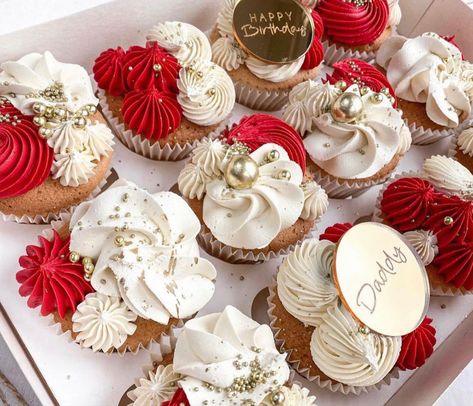 50th Birthday Cupcakes, Deserts Cupcakes, Anniversary Cupcakes, Elegant Cupcakes, Cake For Boyfriend, Home Bakery Business, Red Cupcakes, Gold Cupcakes, 21st Cake