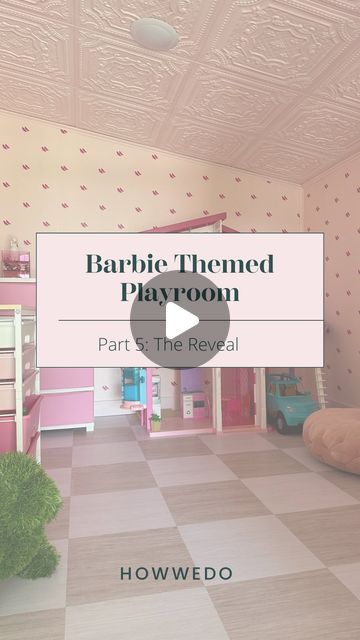 Angie Ivie | How We Do | DIY + Home on Instagram: "A Barbie Themed Playroom for my Barbie-obsessed girl! This was SUCH a fun space to create! I had so many big ideas and not enough space to execute them. But we made the most of it and I’m so happy with how it turned out. Lux will get so much use out of this little room.     Lux has basically loved Barbies since she was a baby. She has outgrown most other toys, but not Barbies. She plays with them almost every day for hours. She asks for more Barbie stuff for birthdays and Christmas. She’s always adding new ones to my Amazon cart. 😆 She has a grandma who still loves Barbies, and I think that’s how she will be too. ☺️    #barbiestyle #barbieroom #barbieobsessed #playroomideas #diyhomerenovation #kidsroominspo #howwedoandyoucantoo #girlsroom Barbie House Set Up Ideas, Barbie Set Up Playroom, Playroom With Barbie Dream House, Playroom Ideas With Barbie House, Barbie Play Area Organization, Barbie Playroom Ideas, Barbie Dream House Storage, Barbie Play Area, Barbie Bedroom Ideas Kids