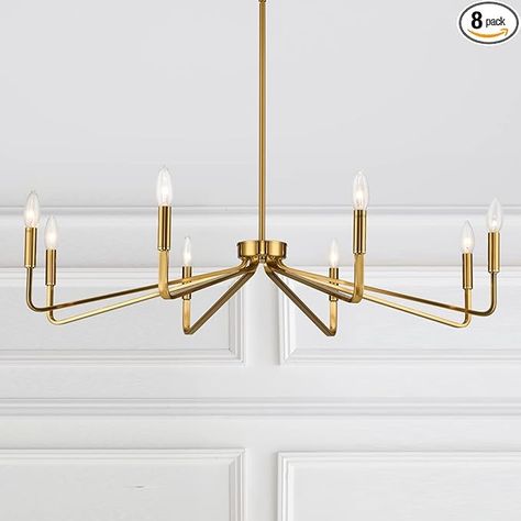 ACANER 38" Gold Chandeliers for Dining Room, 8-Light Modern Farmhouse Chandelier Light Fixture, Brushed Brass Industrial Candle Lighting Hanging Ceiling for Living Room Bar Kitchen Island Lights - Amazon.com Gold Chandeliers, Farmhouse Chandelier Lighting, Simple Candle, Modern Farmhouse Chandelier, Chandeliers For Dining Room, Farmhouse Flair, Farmhouse Candles, Gold Pendant Lighting, Classic Chandelier