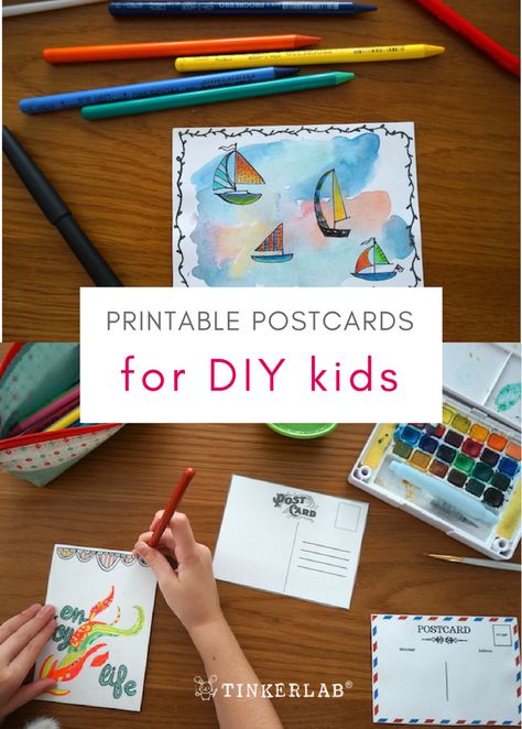 Download and print these printable postcards for kids and students. Print a stash and tuck into a bag for traveling. Post Card Crafts, Postcards For Kids, Lazy Pool, Panda Craft, Esl Kids, Passive Programs, Cousin Camp, Library Programming, Diy Postcard