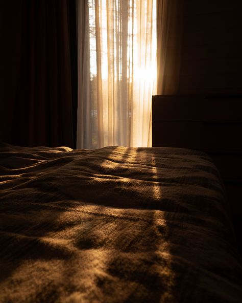 As sunlight gently breaches the curtains, it blankets the bed in a warm, inviting glow. Outside the window, a breathtaking sunset over a lush forest creates a mesmerizing backdrop, making it a perfect image to relax and unwind with. Bedroom Sunlight, Prince Castle, Rendered Houses, Bedroom Photography, Outside The Window, Lush Forest, View Wallpaper, Bed Bedroom, Window Bed