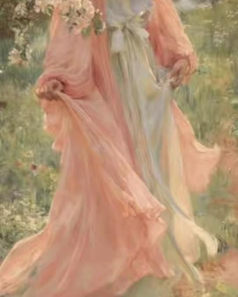 painting of a flowy light pink dress on a background of grass and sparse flowers Cottagecore Painting, Royalcore Aesthetic, Royal Aesthetic, Princess Aesthetic, Arte Inspo, Old Paintings, Aesthetic Painting, Ethereal Art, Aesthetic Images