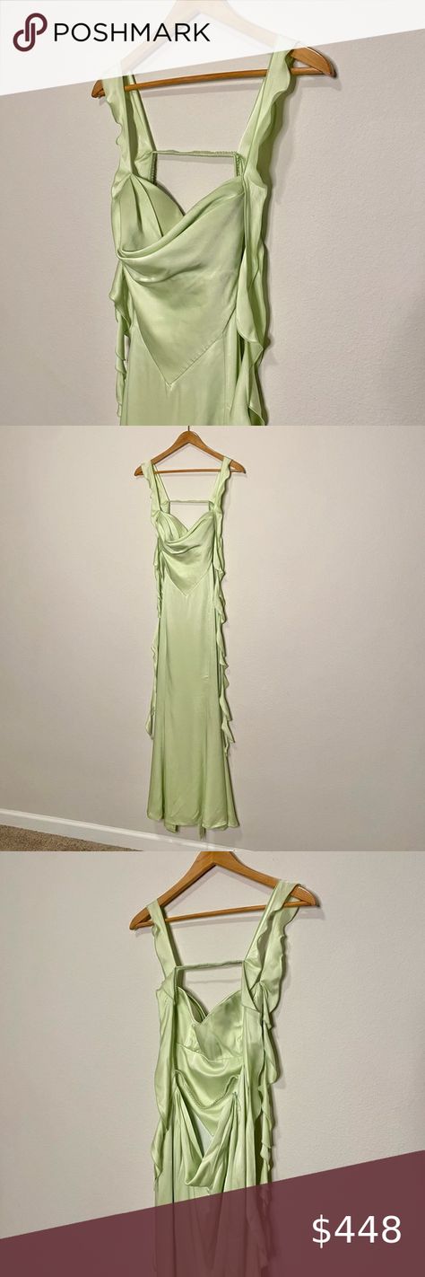 Nana Jacqueline Caroline Satin Ruffle Dress in Green Satin Ruffle Dress, Nana Jacqueline, Guest Dresses, Ruffle Dress, Satin Fabric, Wedding Guest Dress, The Social, Fashion Home Decor, Fashion Home