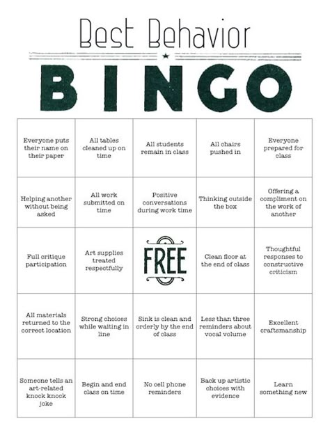 You can download a PDF version of our Best Behavior BINGO card! Behavior Bingo, Art Classroom Management, Teaching Classroom Management, Management Games, Behavior Interventions, Classroom Behavior Management, Behaviour Management, School Social Work, Bingo Card