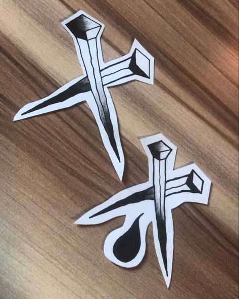 Cross Nail Tattoo, Cross Nails Tattoo, Crossed Nails Tattoo, Nail Cross Tattoo, Nails Tattoo, Nail Cross, Cross Nails, Nail Drawing, American Tattoos