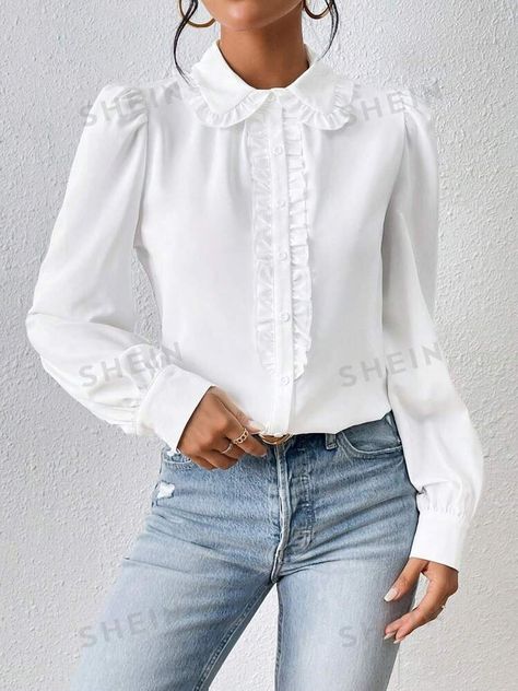 SHEIN Privé White Frill Trim Puff Sleeve Women Shirts | SHEIN USA Shein White Shirt, Casual White Puff Sleeve T-shirt, White Puff Sleeve Trendy T-shirt, Shirts Shein, Cheap White Puff Sleeve T-shirt, Cheap White Ruffled T-shirt, Sleeve Women, Women Blouses, Sleeves (women)