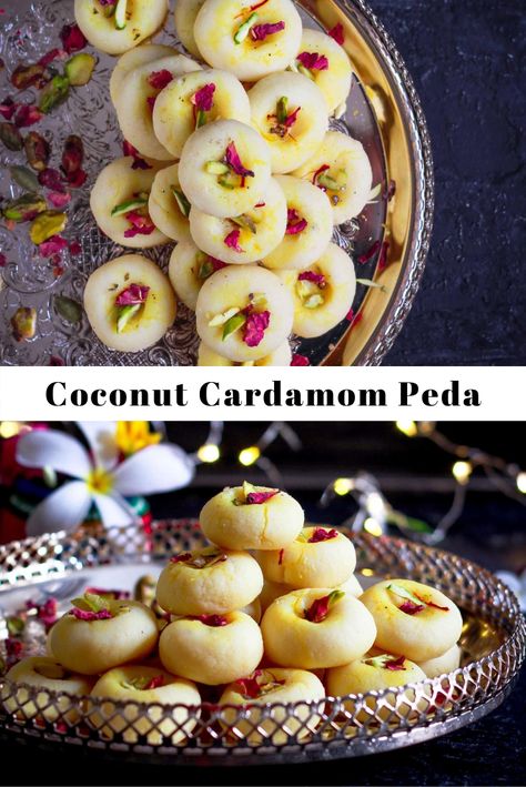 Indian Prasad Recipe, Recipes With Dessicated Coconut, Indian Deserts Sweets, Diwali Recipes Snacks, Easy Diwali Sweets Recipe, Coconut Desserts Easy, Diwali Baking, Persian Pastries, Indian Fusion Desserts