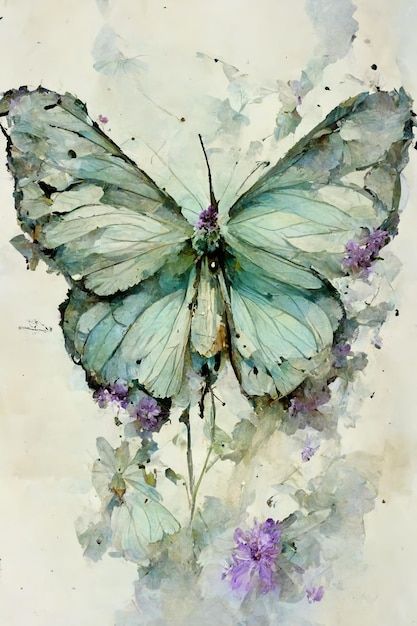 Photo mint green contemporary butterfly ... | Premium Photo #Freepik #photo #watercolor-grass #purple-butterfly #watercolor-butterfly #grass-flower Sky Art Painting, Butterfly Artwork, Butterfly Art Painting, Diy Watercolor Painting, Butterfly Drawing, 수채화 그림, Butterfly Painting, Butterfly Watercolor, Green Art