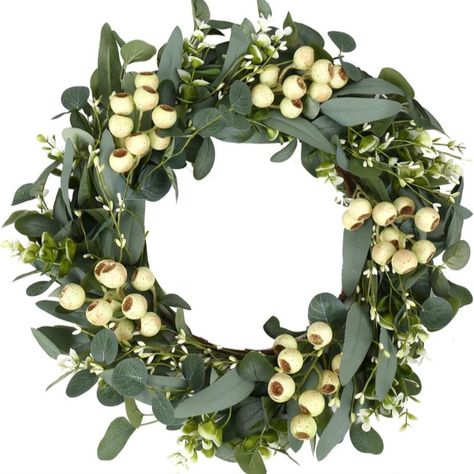 Green Eucalyptus Wreath,Artificial Eucalyptus Leaves Wreath with Big Berries,Spring/Summer Greenery Wreath for Front Door Wall Window Decor-20in Fresh Christmas Wreath, Leaves Wreath, Greenery Decor, Feuille Eucalyptus, Lavender Wreath, Artificial Eucalyptus, Green Eucalyptus, Artificial Leaf, Eucalyptus Wreath