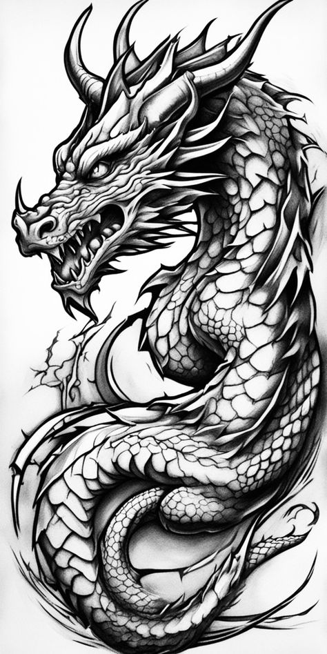 Black Dragon Tattoo For Women, Black And Grey Tattoo Design Realistic, Black And Grey Dragon Tattoo, Tattoo Japon, Dragon Tattoo Realistic, Koi Dragon Tattoo, Dragon Tattoo Drawing, Dragon Sleeve, Dragon Tattoo Art