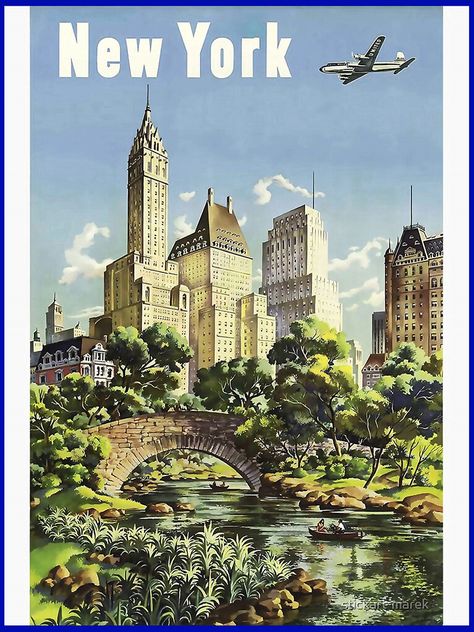 New York Trip, New York City Central Park, Vintage Airline Posters, United Air, Aviation Posters, Voyage New York, New York Vintage, Retro Kunst, New York Poster