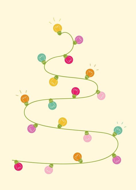 Christmas Light Illustration, Christmas Lights Illustration, Multi Colored Christmas Lights, Colored Light Bulbs, Minimal Christmas, Christmas Lighting, Greeting Card Illustration, Christmas Greeting Card, Jolly Christmas