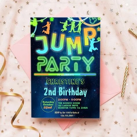 $3.20 | Jump Bounce Neon Jumping Trampoline Birthday Party #jump, trampoline, jump birthday, jump party, trampoline party, bounce house, bounce party, bounce, chalkboard, pink balloons Party Bounce House, Trampoline Birthday Party, Jumping Trampoline, Trampoline Jump, Trampoline Party, Jump Party, Birthday Basket, Neon Birthday, Pink Balloons