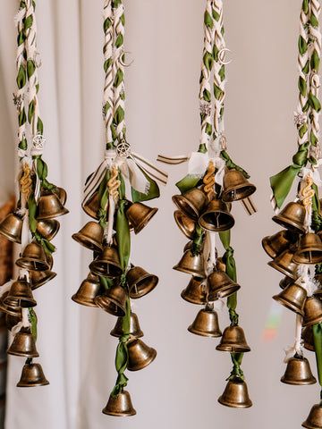 Bells Wedding Decor, Witch Door Bells, Diy Witch Bells For Door, Celtic Interior Design, Witch Wedding Traditions, Easy Witchy Crafts, Witch Christmas Tree, Witch Bells Diy How To Make, How To Make Witches Bells