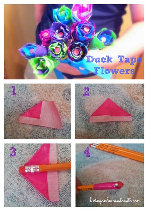 Duck Tape Flowers, Easy Diy Flowers, Duct Tape Flower Pens, Duct Tape Diy, Duck Tape Projects, Duct Tape Projects, Tape Flower, Babysitting Crafts, Duct Tape Flowers